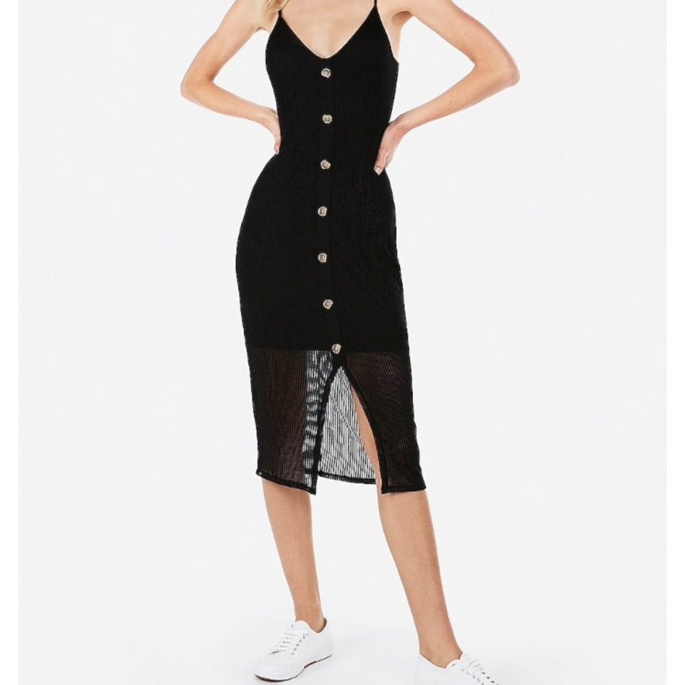 Express Ribbed Button Front Midi Dress M NWT